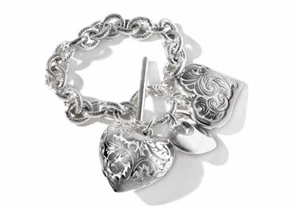 Silver Plated Heart Charm Toggle Bracelet